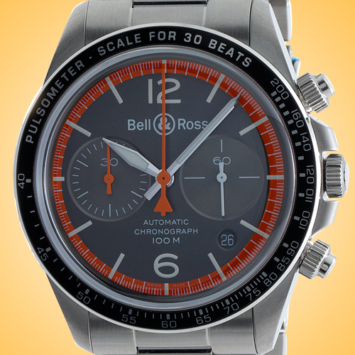  Bell & Ross BR V2-94 Garde Cotes Automatic Chronograph Stainless Steel Mens Watch BRV294-ORA-ST/SST
