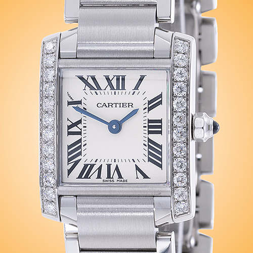Cartier Tank Francaise Stainless Steel Diamond Bezel Ladies Watch W4TA0008