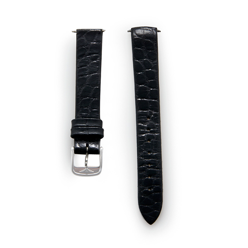  Longines Original Lacquered Black Alligator Leather Strap and Stainless Steel Tang Buckle