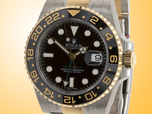 Rolex Oyster Perpetual GMT Master II Mens Stainless Steel and 18K Yellow Gold Automatic Watch 116713LN
